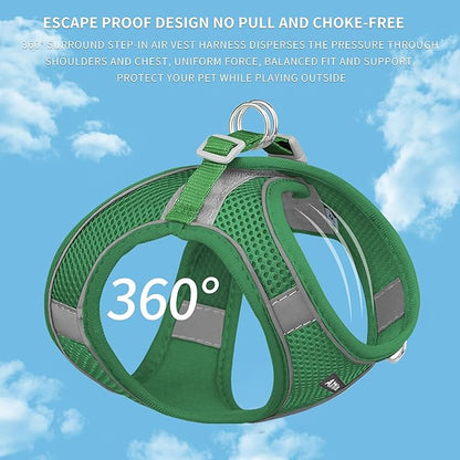 AIITLE Dog Harness, No-Pull Cat Harness with a Leash, Adjustable Reflective Dog Vest, Cat Harness Escape Proof, Outdoor Walking, Running,Training for Extra Small Dogs and House Cats Green XXXS