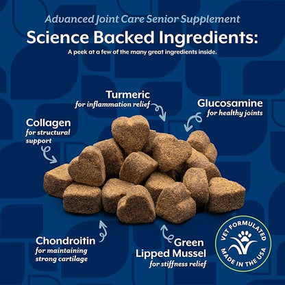 NaturVet Senior Advanced Joint Health Dog Supplement – Includes Glucosamine, MSM, Chondroitin, Collagen – Helps Supports Canine Joint Health Function – 120 Ct. Soft Chews