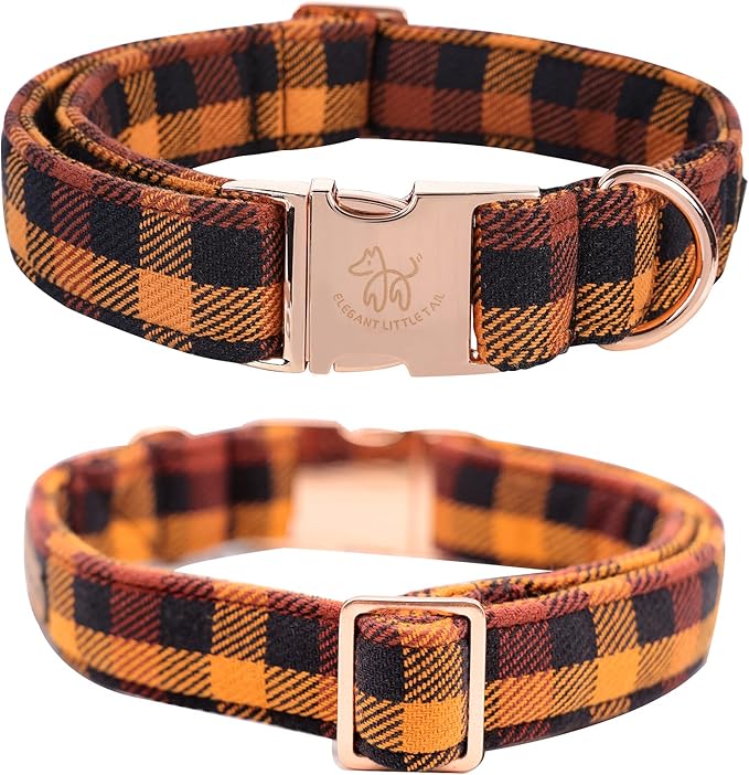 Elegant little tail Fall Dog Collar, Autumn Pet Collar Durable Yellow Plaid Dog Collars Male or Female Holiday Pet Gift Adjustable Dog Collar for X-Small Dogs