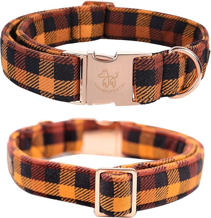 Elegant little tail Fall Dog Collar, Autumn Pet Collar Durable Yellow Plaid Dog Collars Male or Female Holiday Pet Gift Adjustable Dog Collar for X-Small Dogs