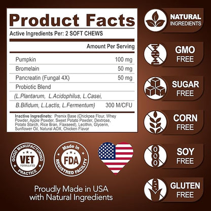 Vet Promise Super Poop Probiotics for Dogs - Dog Stool Softener - Fiber for Dogs Supplement - 6 Probiotics and Digestive Enzymes - Healthy Gut - Perfect for Firm Stool & Diarrhea Relief - 120 Chews