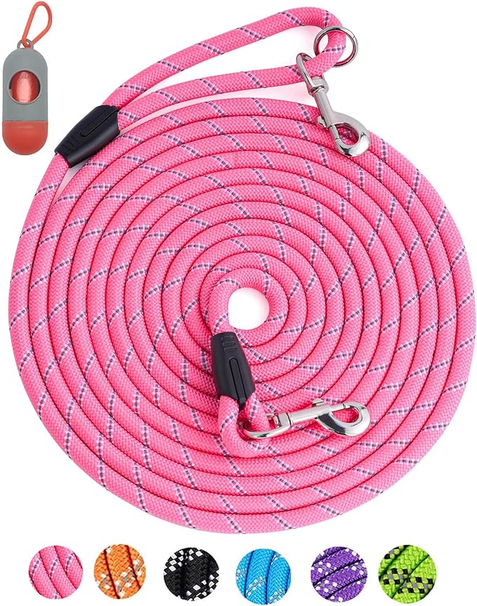 Long Dog Leash for Dog Training 20FT, Heavy Duty Dog Lead for Large Medium Small Dogs Outside Walking, Playing, Camping, or Yard, Pink
