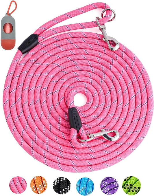 Long Dog Leash for Dog Training 16FT/30FT/50FT/100FT, Heavy Duty Dog Lead for Large Medium Small Dogs Outside Walking, Playing, Camping, or Yard 12LDL-Pink30FT