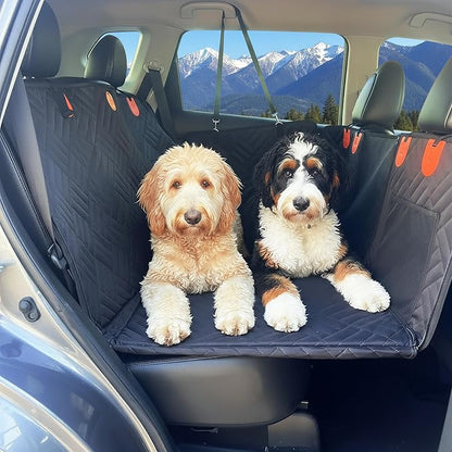 The Bark World Dog Backseat Extender with Hard Bottom – Waterproof Pet Travel Platform - Nonslip Rear Seat Cover - Car Hammock Bed for Cars SUVs & Small Trucks
