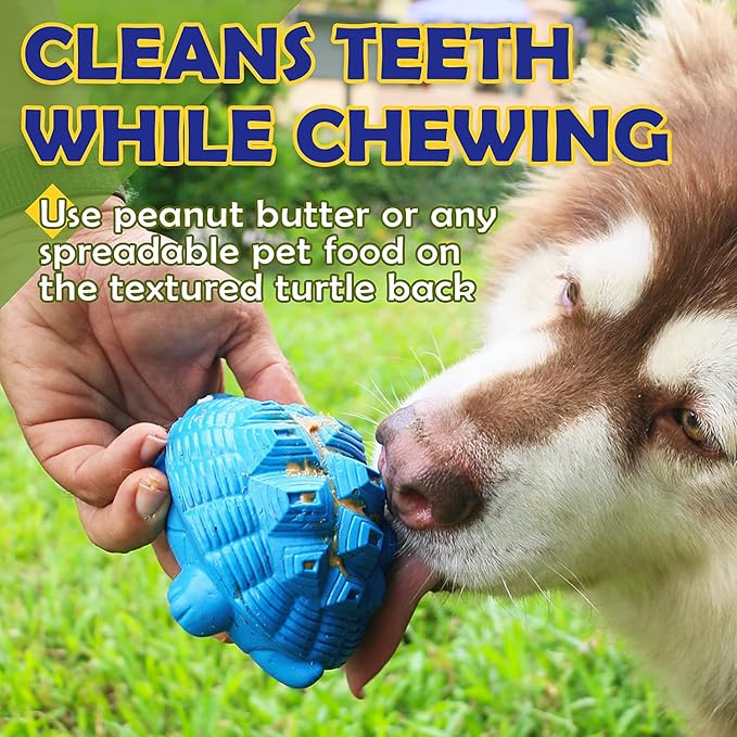 Indestructible All-Rubber Squeaky Dog Toy for Aggressive Chewers, Tough Durable Chew Toy for Medium & Large Breeds, Safe One-Piece Turtle Design, Teeth Cleaning & Boredom Relief