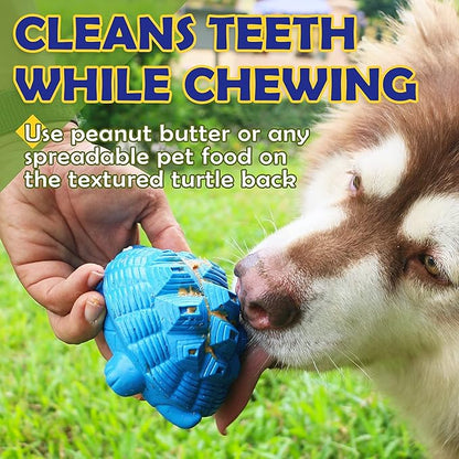 Indestructible All-Rubber Squeaky Dog Toy for Aggressive Chewers, Tough Durable Chew Toy for Medium & Large Breeds, Safe One-Piece Turtle Design, Teeth Cleaning & Boredom Relief