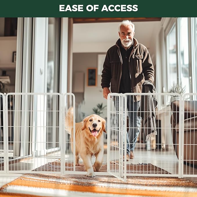 FXW Homeplus Unleashed Indoor Dog Playpen - Stress-Free and Safe Play, Heavy Duty 40 Inch 8 Panels Dog Pen for Medium and Large Dogs, White│Patented