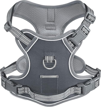 XSmall Dog No Pull Dog Harness, Adjustable Dog Vest for Easy Walking, Breathable Oxford Material, Reflective Strips with Metal Front Clip Control, Corgi, Pug, Terriers, Gray, XS