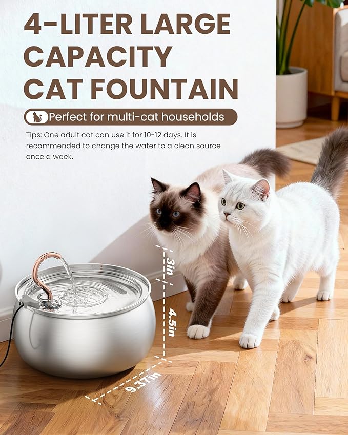 135oz/4.0L Cat Water Fountain with Copper Swan Spout, Ultra Quiet Automatic Pet Drinking Fountain for Cats & Dogs, Includes 3 Replacement Filters