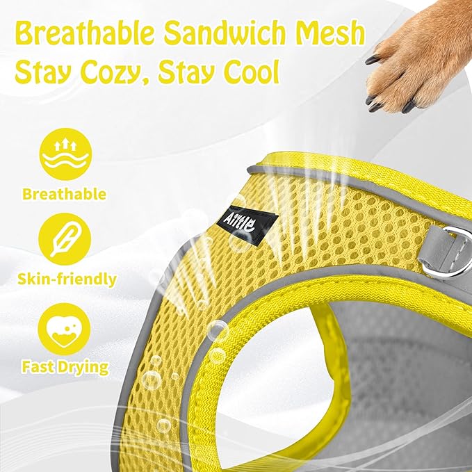 AIITLE Escape Proof Dog Harness - Step in Adjustable Dog Harness No Choke Over with Breathable Mesh and Quick-Release Buckle for All Weather- Outdoor Walking, Training for Medium Dogs Yellow XL