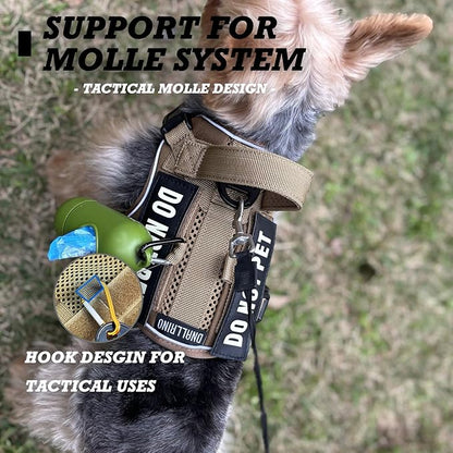 Tactical Dog and Cat Harness for XS and Small Puppy, Air Pet Vest No Pull with Reflective Do Not Pet Patches, Breathable Dog Molle Vests for Training Walking Hunting Brown