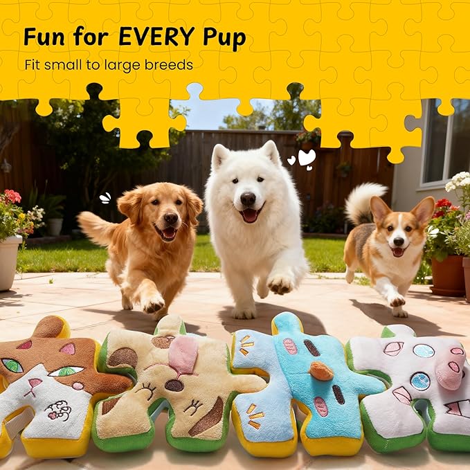 Nocciola Tearable Rip Pull Apart Squeaky Dog Puzzle Toys, 4 in 1 Enrichment Interactive Plush Stuffed Crinkle Chew Toys for Small Medium Large Breeds