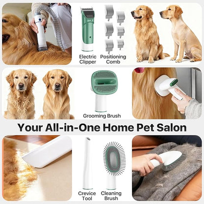 Dog Grooming Kit with Vacuum, 15000Pa Pet Hair Clipper and Shedding Brush, 50dB Low Noise, 2L Capacity, White