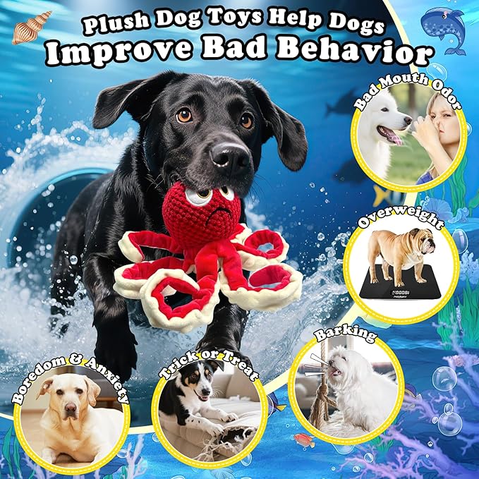 Jeefome Squeaky Dog Toys Octopus -Plush Stuffed Dog Chew Toys with Soft Fabric for Small Medium and Large Dogs,Interactive Tug of War Puppy Toys to Keep Them Busy