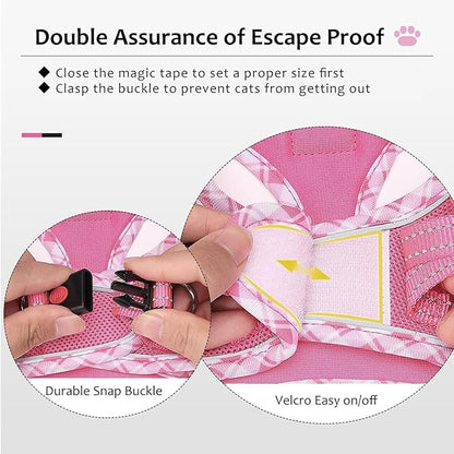Zelvian Cat Harness and Leash Set for Walking, Escape Proof Adjustable Soft Mesh Kitten Harness with Reflective Strips, Breathable No-Choke Pet Vest for Small Cats or Puppies(Pink,XS)