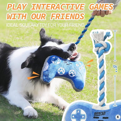 MTERSN Cute Squeaky Dog Toys : Blue Game Controller Plush Dog Toy and Funny Puppy Chew Toys with Full Crinkle Paper - Cool Pet Birthday Toys for Small, Medium and Large Dogs