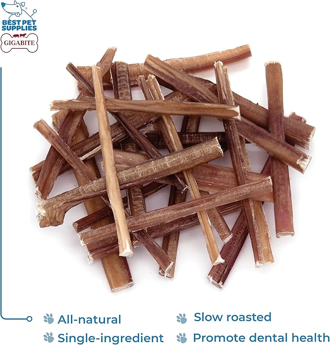 GigaBite Single Ingredient All Natural Free Range Bully Treats and Chews - Bully Sticks/Bladder Sticks/Beef Esophagus by Best Pet Supplies - Bully Sticks (Slim 6"), Pack of 25