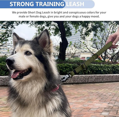 Strong Heavy Duty Dog Leash - Adjustable 15"-18" Reflective Nylon Training Leash with Padded Handle & Frog Clip, Traffic Control for Large Medium Dogs No Pull Walking Army Green