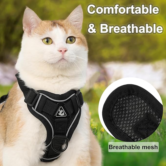 Kodervo Cat Harness and Leash, Reflective Cat Harness Escape Proof for Walking, Adjustable Kitten Harness and Leash Set, 4 Buckles Easy Control Breathable Cat Vest Harness for All Types of Cats