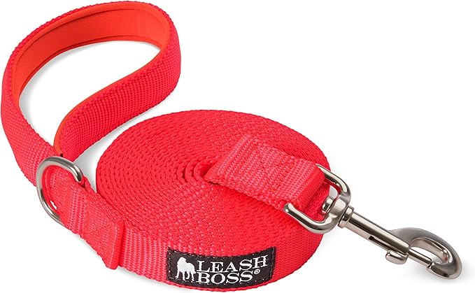 Leash Boss 15 Foot Dog Leash with Padded Handle - Long Leash for Hiking, Camping, Exploring, or Walking (15 Feet, Orange)