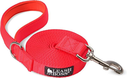 Leash Boss 15 Foot Dog Leash with Padded Handle - Long Leash for Hiking, Camping, Exploring, or Walking (15 Feet, Orange)