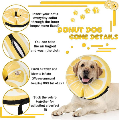 Inflatable Dog Cone Collar for Large Medium Small Dogs, Soft Adjustable Recovery Cone for Dogs Cats,Dog Neck Donut Alternative After Surgery(Lemon,Medium+