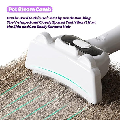 3 in-1 Cat & Dog Steam Comb for Long Short Hair for Any Size Cat & Dog Hair Removal & Shedding, Two Spray Mode with USB, Brush Haired Release Button - Include “2” Waterless Shampoo(White)