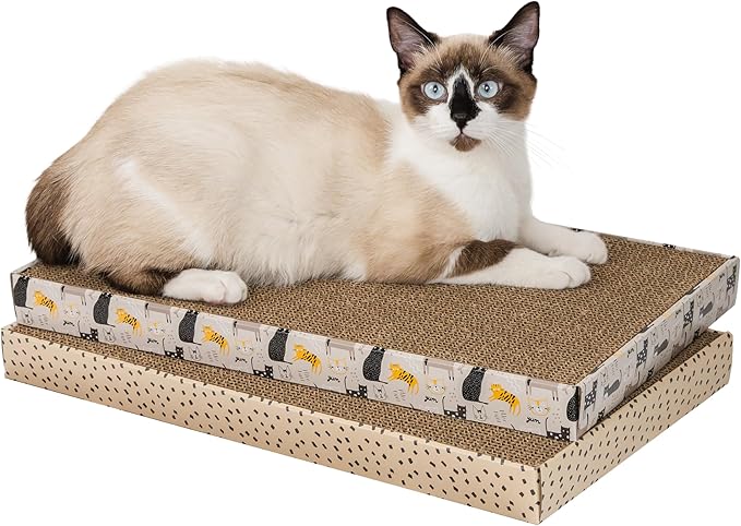 Kitty City Cat Scratcher– 2-Pack Durable Corrugated Cardboard Scratch Pads with Catnip – Double-Sided for Longer Use, Cat Claw Maintenance & Furniture Protection - Size: 10" x 18" - Cat Print