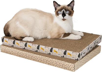 Kitty City Cat Scratcher– 2-Pack Durable Corrugated Cardboard Scratch Pads with Catnip – Double-Sided for Longer Use, Cat Claw Maintenance & Furniture Protection - Size: 10" x 18" - Cat Print