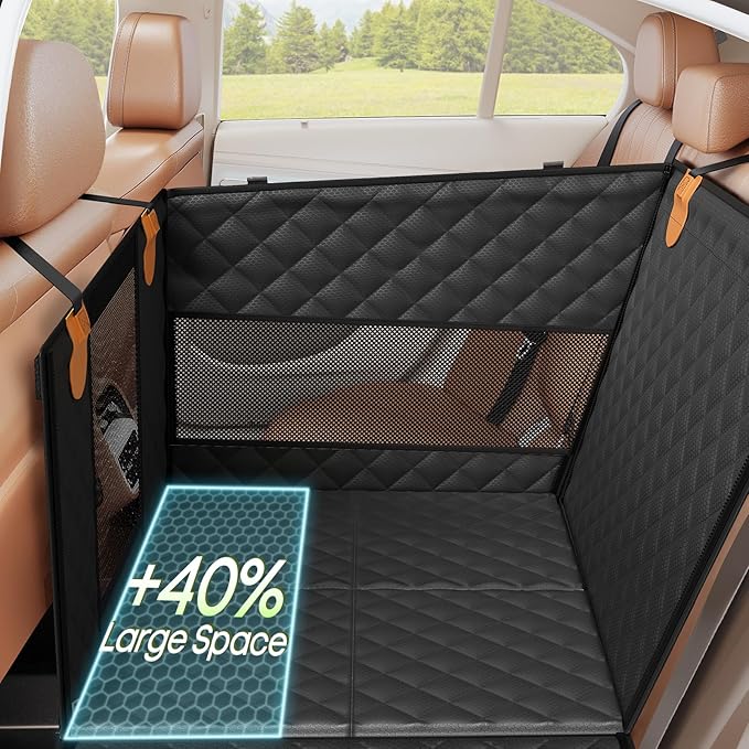 Smatto Dog Car Seat for Large Medium Dogs, Back Seat Extender for Pets with Hard Bottom, Strong Support Waterproof Dog Seat Cover with 3 Mesh Windows for Cars, Trucks and SUVs