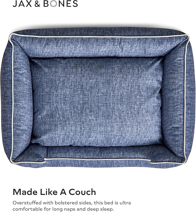 Jax & Bones Dog Bed Lounge - Machine Washable Bed for Dogs - Extra Heavy Duty Bolstered Sides - Large Stonewash Blue Dog Mat Beds | 39 x 32 Inches