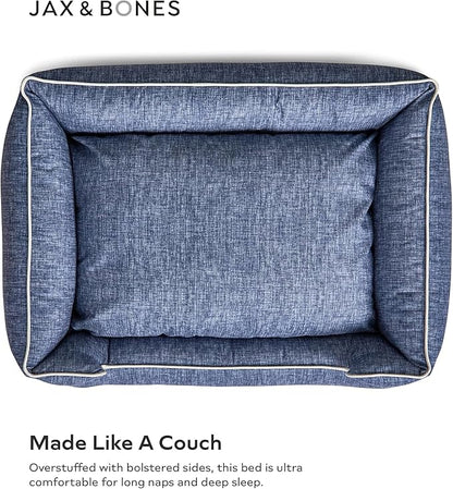 Jax & Bones Dog Bed Lounge - Machine Washable Bed for Dogs - Extra Heavy Duty Bolstered Sides - Large Stonewash Blue Dog Mat Beds | 39 x 32 Inches