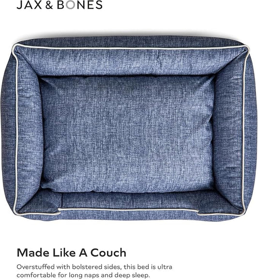 Jax & Bones Dog Bed Lounge - Machine Washable Bed for Dogs - Extra Heavy Duty Bolstered Sides - Large Stonewash Blue Dog Mat Beds | 39 x 32 Inches
