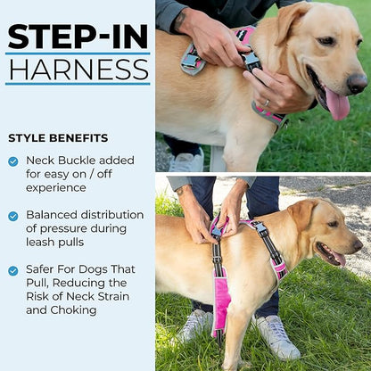 DogTraxs - Step-in Dog Harness - for Extra Large Dogs - Soft Padding & Reflective Trim - Adjustable No Pull Through Design - Control Handle - Top & Front Clip Durable - Pink