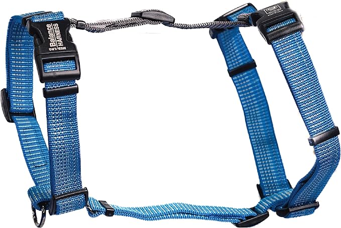 Blue-9 Reflective Buckle-Neck Balance Harness, Fully Customizable Fit No-Pull Harness with 3M Reflective Stitching, Ideal for Dog Training and Obedience, Made in The USA, Blue, Large