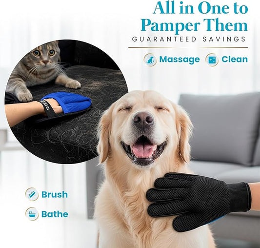 LVGSUN 3-in-1-Pet Hair Remover Gloves for Cats & Dogs, Grooming & Deshedding Mitt Set – 2 Gloves + Extra Pad, Reusable Fur Removal Tool for Shedding, Sofa, Clothes, Carpet & Car Interior