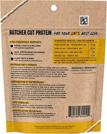 Vital Essentials Duck Liver Cat Treats, 0.9 oz | Freeze-Dried Raw | Single Ingredient | Grain Free, Gluten Free, Filler Free