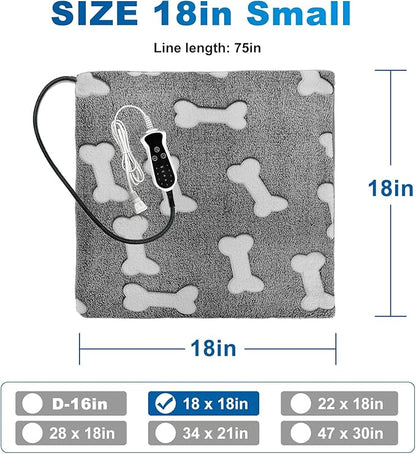 Quwzayail Cat Heating Pad, 9 Gears and time Settings and Metal Protective Tube, Adding Wire Rope Warming,Comes with Soft Fabric Cover (18.0" Lx 18.0" W x 0.5" Th, Gray Pattern)