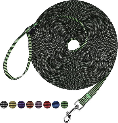 Hi Kiss Dog/Puppy Obedience Recall Training Agility Lead - 15ft 20ft 30ft 50ft 100ft Training Leash - Great for Training, Play, Camping, or Backyard(30ft,Black_Green)