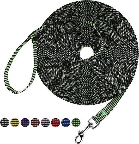 Hi Kiss Dog/Puppy Obedience Recall Training Agility Lead - 15ft 20ft 30ft 50ft 100ft Training Leash - Great for Training, Play, Camping, or Backyard(20ft,Black_Green)