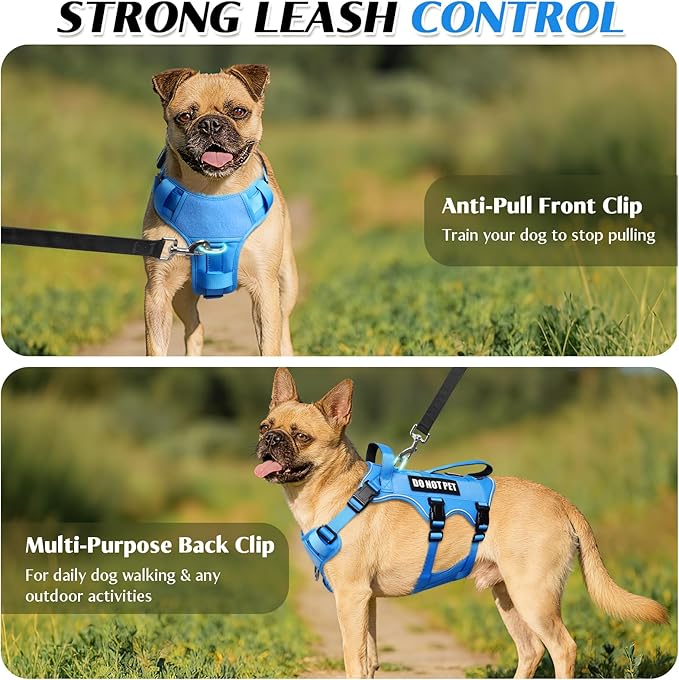WINSEE Escape Proof Dog Harness, Service Working Molle Harness with Double Handle, Tactical Pet Vest with 4 Patches for Small Medium Large Dogs Walking Hiking Hunting
