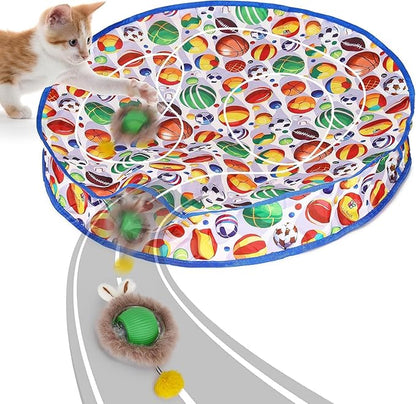 Hoobest Ball Frenzy Cat Mat Interactive with Motion Sensor | Rechargeable Ball with Beep & LED Lights | Engaging Game for Indoor Cats, Reduces Boredom & Encourages Play (Double Layer) (Sport Balls)