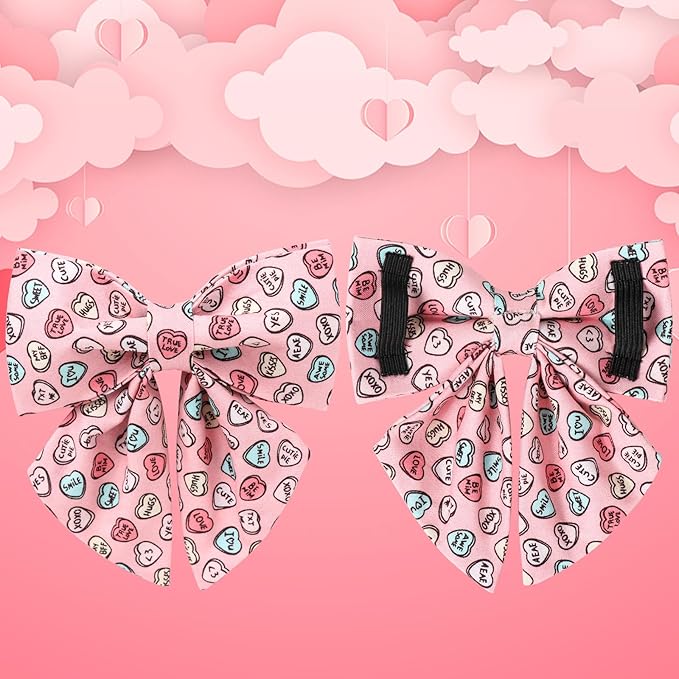 Valentine’s Dog Collar with Bow Tie, Pink Heart Bowtie Collar with Metal Buckle, Valentine’s Gift Pet Collar for Puppy Girl Boy Dog or Cat, Wedding Dog Collar, XS
