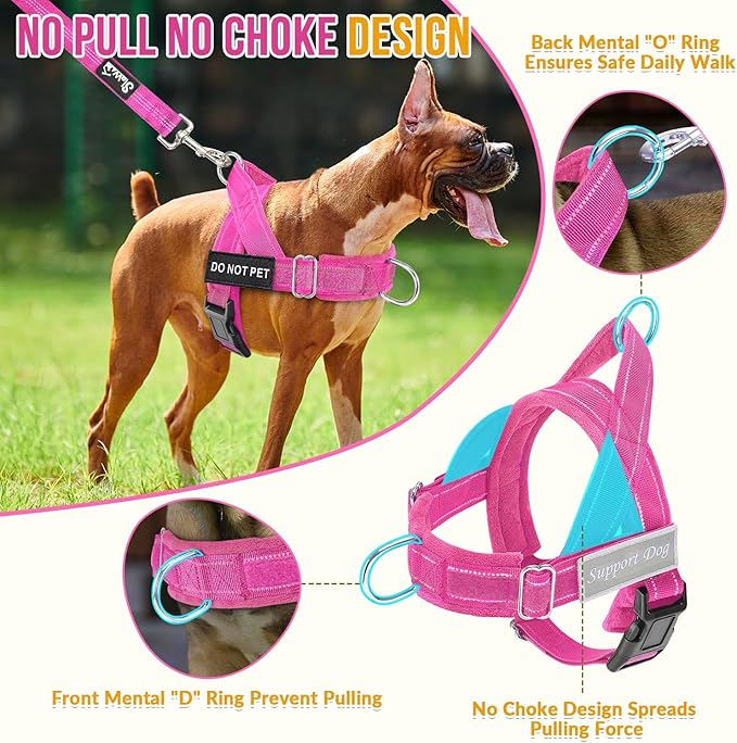 Lukovee No Pull Dog Harness & Leash Set - Heavy Duty Dog Vest Harness with Soft Padded for Medium Large Dogs, Adjustable Reflective Tactical Pet Harness for Easy Walk and Training (M, FU)