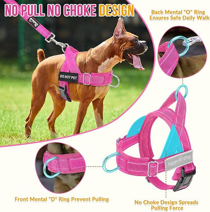 Lukovee No Pull Dog Harness & Leash Set - Heavy Duty Dog Vest Harness with Soft Padded for Medium Large Dogs, Adjustable Reflective Tactical Pet Harness for Easy Walk and Training (M, FU)