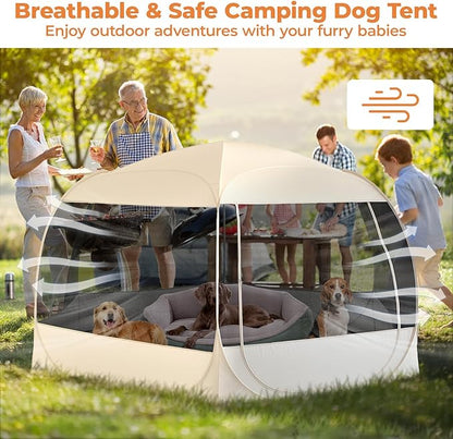 EighteenTek® XXLarge Popup Portable Dog Houses 10'x4.8'H Assembly-Free Gazebo-Style Dog Cot Cat Playpen Screen Pet Tent Sun Shade Shelter Dog Bed with Canopy for Outdoor Anti-Bugs with Leakproof Floor
