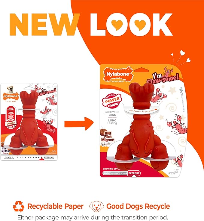 Nylabone Lobster Power Chew Toy for Dogs, Dog Toys for Aggressive Chewers, Filet Mignon Flavor, X-Large Dogs - 50+ lbs, 1 Count