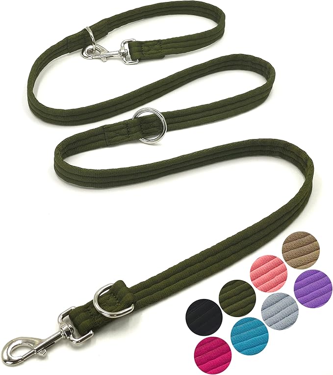 Dog Leash-Multifunctional Double Ended,for Obedience Training Or Distance Work Easy to Use,Lightweight,Soft&Durable Convertible Hands Free,Crossbody,Over Shoulder (Army Green, 2M*2.5CM)