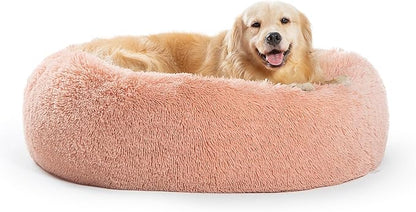 SAVFOX Plush Calming Donut Dog Beds for Small Dogs, Medium, Large & X-Large Breeds, Comfy Cuddler Dog Bed and Cat Bed in Faux Fur, Washable, Multiple Sizes S-XXL