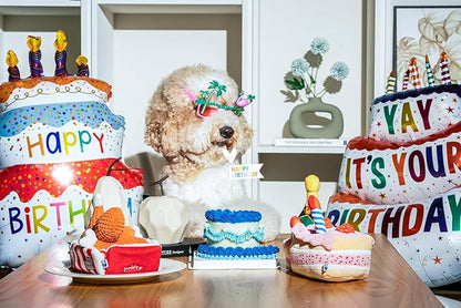 Birthday Bone Interactive Dog Toy - Interactive Tug Rope Pet Toy - Cute Unique Design Party Birthday Gift - Small Medium Puppy - Durable Chew Resistant Plush Toy with Squeaker for Teething (White)